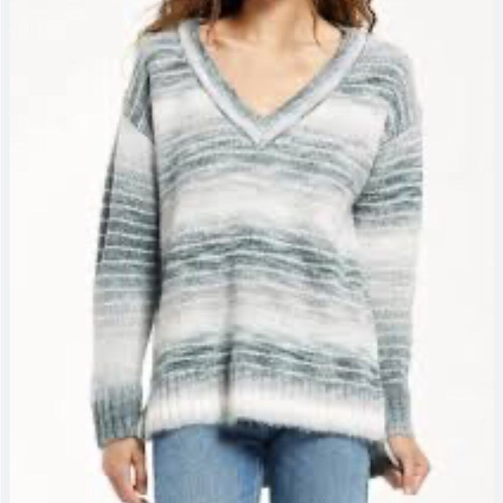 Z SUPPLY Dusty Indigo Striped Autumn V Neck Sweater Sz M